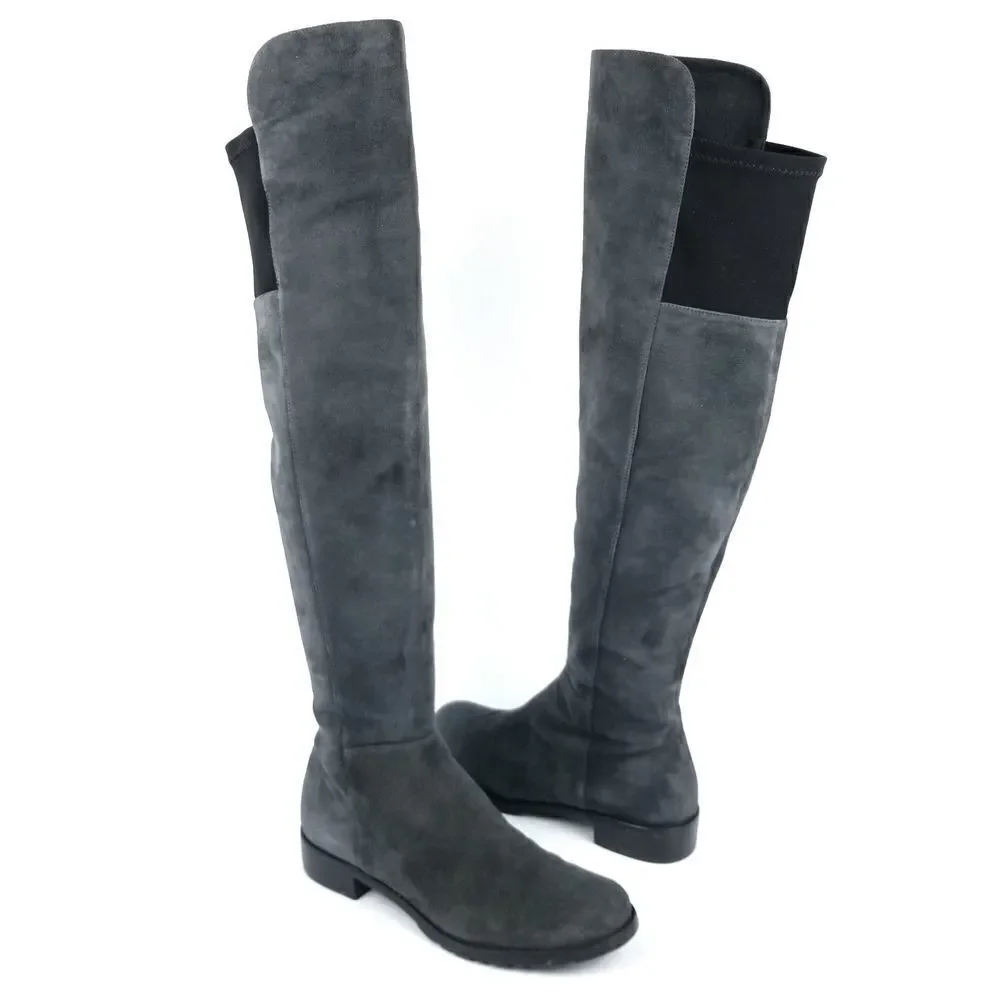 STUART‎ WEITZMAN Slate Gray Suede Leather Tall OTK Over The Knee Boots 6.5